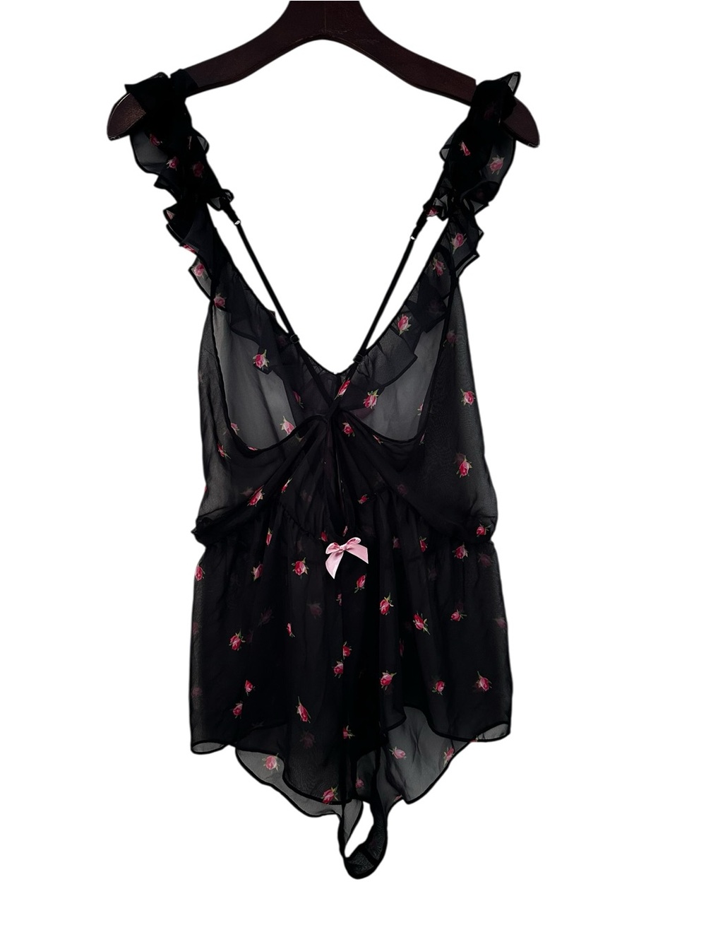 Victoria Secret Bundle of Sheer Pink Lace and Black Floral Romper Set nightie - Picture 10 of 13